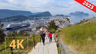 Ålesund Norway 🇳🇴 Walking Tour  Mount Aksla Viewpoint Hike  City Walk  4K  Aalesund Norge 2023 [upl. by Chuch315]