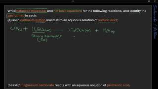 writing balanced molecular net ionic equations identifying gas formed in neutralization reactions [upl. by Alleira]