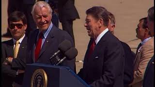 President Reagans Remarks on Arrival in West Lafayette Indiana on April 9 1987 [upl. by Kassey]