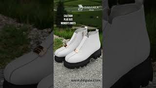 White Calf Leather Calfskin Lining Womens Plus Size Handmade Ankle Boots [upl. by Ratha]