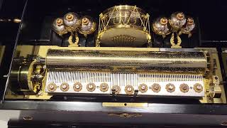 A wonderful Swiss marquetry cylinder music box with bells and drum made by Rivenc circa 1880 [upl. by Gifford]