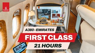 21 HOURS IN EMIRATES A380  FIRST CLASS AT ECONOMY PRICE [upl. by Lani370]