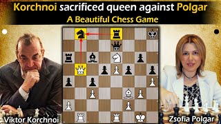 Korchnoi sacrificed queen against Polgar  Korchnoi vs Polgar 1995 [upl. by Ahscrop]