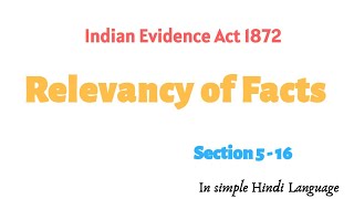 Relevancy of facts  Section 5 16  of Indian Evidence Act 1872  Chapter 2 in Hindi [upl. by Blair]