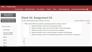 NPTEL Software Testing Week 04 Assignment 04 SolutionDo share with your friendssubscribe like [upl. by Gilges]