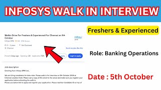 Oct 2024  Infosys Walk in Interview for Freshers Apply Now [upl. by Constantino]