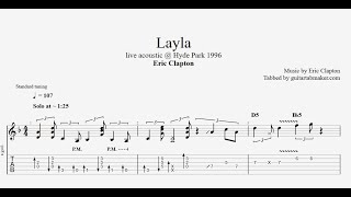 Eric Clapton  Layla acoustic solo TAB  live at Hyde Park 1996 Guitar Pro [upl. by Aztin]