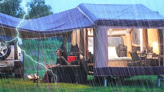 9999 Inflatable Tent Trailer Camping in the Rain ☔ Awesome Air Conditioner and AllInOne Kitchen [upl. by Enileda]