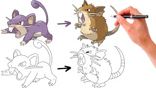 How To Draw RATTATA and RATICATE POKEMON  Pokemon Evolution [upl. by Sinegra]