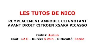 Remplacement ampoule clignotant avant Citroen Xsara Picasso [upl. by Yruy]