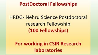 Postdoctoral Fellowship I HRDG Nehru Science Postdoctoral research Fellowship for CSIR Laboratories [upl. by Filberto]