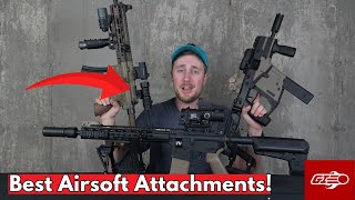 BEST Airsoft ATTACHMENTS and ACCESSORIES CQB Standard and DMR Builds Airsoft GI [upl. by Anaek]