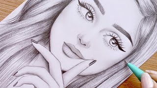 Pencil Sketch for beginners  How to draw a face  step by step  Girl Drawing [upl. by Jorge]