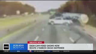 Video shows tanker truck crash that shut down Route 3 in Billerica [upl. by Rolyab]