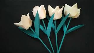 How to make tulip paper flowers  paper flowers craft  easy paper flower making diy [upl. by Avera]