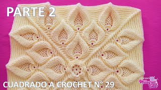 PARTE 2 Como tejer el Cuadro o cuadrado N° 29 a crochet en punto de hojas relieves para cojines [upl. by Irod730]