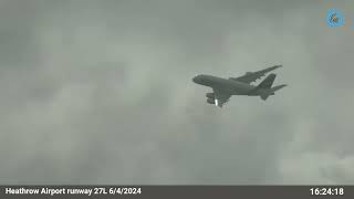 Emirates A380 go around Heathrow Airport Storm Kathleen [upl. by Drallim]