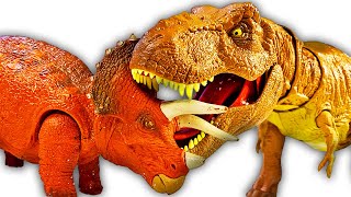 NEW T REX vs Triceratops Dinosaur Battle Jurassic World Dinosaurs Fight Ankylosaurus Dinos amp More [upl. by Nerti858]