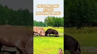 Onehorned rhino attacks twohorned buffalo  rhino rhinoattack buffalo animals bbcuntamedsts [upl. by Lana678]