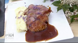 RECETTE  Quasi de veau rôti purée parfumée à lail rose de Lutrec jus de fleurs de romarin [upl. by Aniehs]