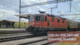 SBB Re 420 264 mit Güterzug Ausfahrt in Oensingen [upl. by Strain713]