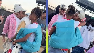 Justin Bieber KISSES Jaden Smith During Coachella Reunion [upl. by Kori]