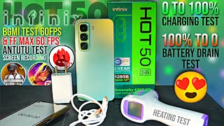 Infinix Hot 50 5G Battery drain 100 to 0 amp charging test  Free Fire amp BGMi test  Heating issue [upl. by Elatan]