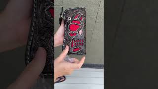 Hand Tooled Rider Skull Genuine Leather Custom Biker Wallet [upl. by Elacim706]