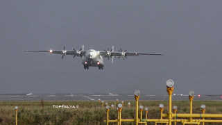 Antonov An22 Crosswind Take Off Words Biggest Turboprop Manchester Airport [upl. by Dreda]