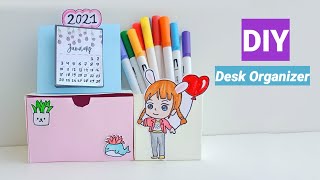 DIY Desk Organizer  how to make desk organizer at home Best out of waste  Space Saving Craft idea [upl. by Adner]