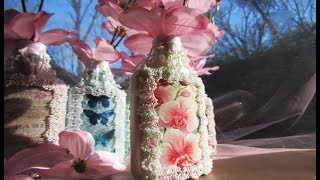 How to Decoupage Glass Bottles for Spring time Easter [upl. by Etnoed]