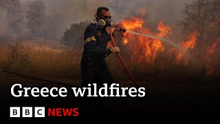 Greece wildfires reach Athens as thousands are evacuated  BBC News [upl. by Sesom]