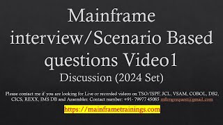 Mainframe Scenario Video1  Interview based questions 2024 Updated list [upl. by Bruni]