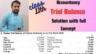 1  Trial Balance  Question with solution  Full Concept [upl. by Nomzaj]