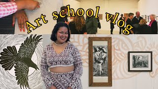 Art School Vlog  MA Fine Art degree show linocut preparation and private view [upl. by Jezabella]