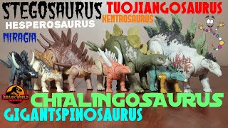 Jurassic World Dinosaurs Hesperosaurus Stegosaurus Tuojiangosaurus Giganotosaurus [upl. by Rexferd989]