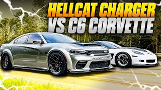 800HP Hellcat Charger vs 500HP Corvette Callaway [upl. by Hseyaj]