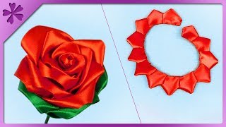 DIY How to make kanzashi ribbon rose ENG Subtitles  Speed up 473 [upl. by Valerle]