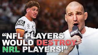 quotThey’re fing hooligansquot Sean Strickland REACTS to NRL Big Hits  NRL 2024 [upl. by Novyat949]