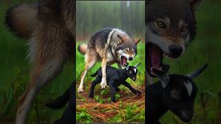 Hunter wolf 🐺 vs Black goat 🐐 fight for baby goat wolf babyanimal motherslove help rescue [upl. by Rosse]