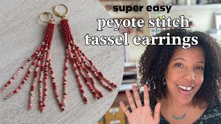 Peyote Stitch Seed Bead Tassel Earrings Easy Beginner Beading Tutorial [upl. by Tirza321]