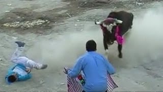 Bullfight gone wrong Ten people injured in Peru [upl. by Hymie]