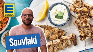 Souvlaki  griechische Fleischspieße mit Schweinerücken und Tomatenreis [upl. by Ayak]