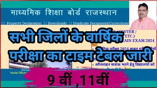 Rajasthan 9th  11th Time Table 2024  Rbse Exam 2024 Class 9th  11th Time Table Download 2024 [upl. by Marilla]