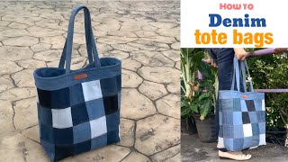 how to sew a denim tote bags tutorialeasy tote bags tutorial sewing diy a denim tote bags tutorial [upl. by Lechar363]