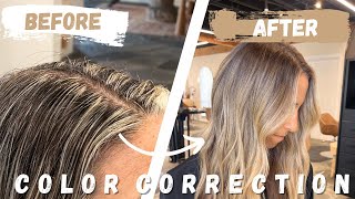 Color correction tutorial  Chunky highlights to blended balayage [upl. by Girard675]