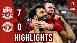 HIGHLIGHTS Liverpool 70 Man United  Salah breaks club record as Reds score SEVEN [upl. by Caye]