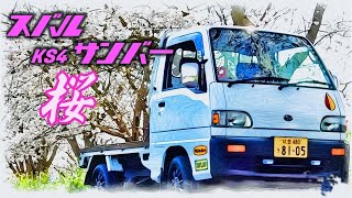 🚛🏁 Vol04 【KS4サンバートラック】 桜のトンネル桜満開🌸 サンバーで花見♬ 4WD 農道のポルシェ [upl. by Einaeg]