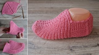 Бесшовные удобные следки спицами  Seamless slippers knitting pattern [upl. by Ellerehc470]