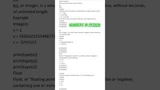 Python numbers  Explanation of Python numbers  Python languageComputer  pythonprogramming [upl. by Akienat]